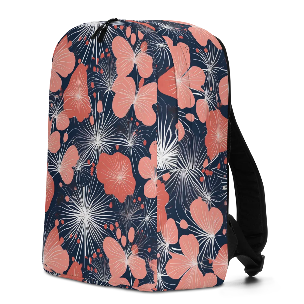 Coral Midnight Bloom on Minimalist Backpack — Left