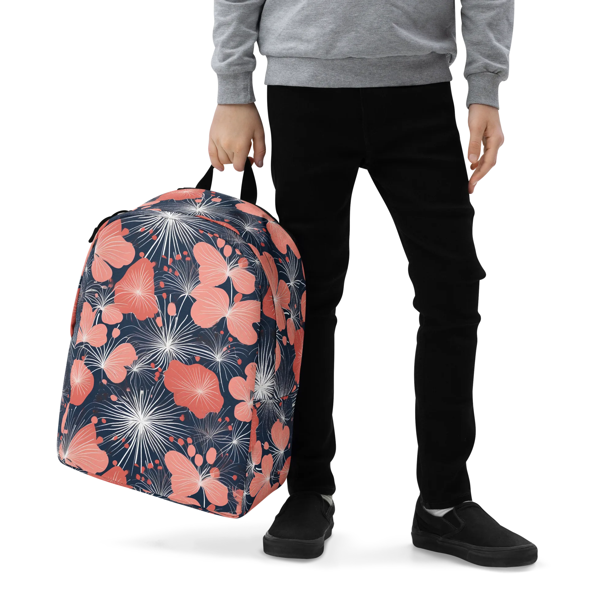 Coral Midnight Bloom on Minimalist Backpack — Zoomed-in