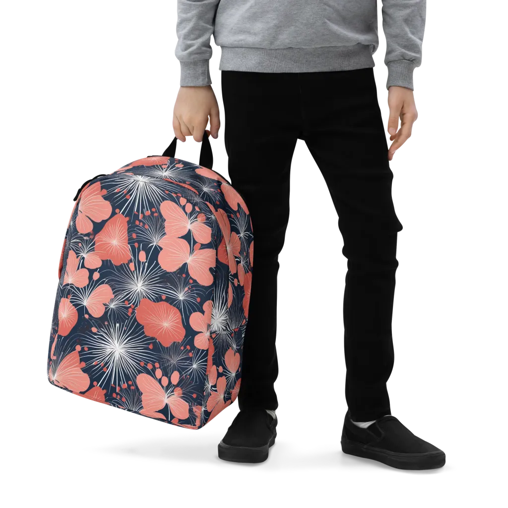 Coral Midnight Bloom on Minimalist Backpack — Zoomed-in