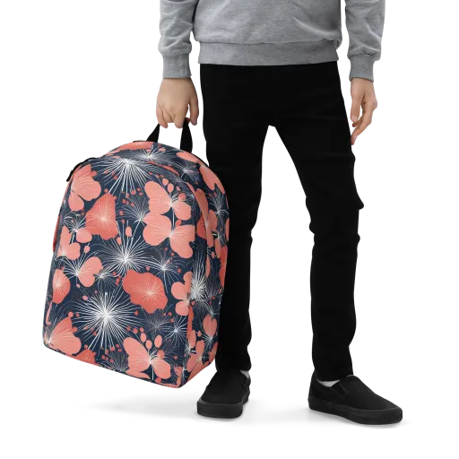 Coral Midnight Bloom Minimalist Backpack on model