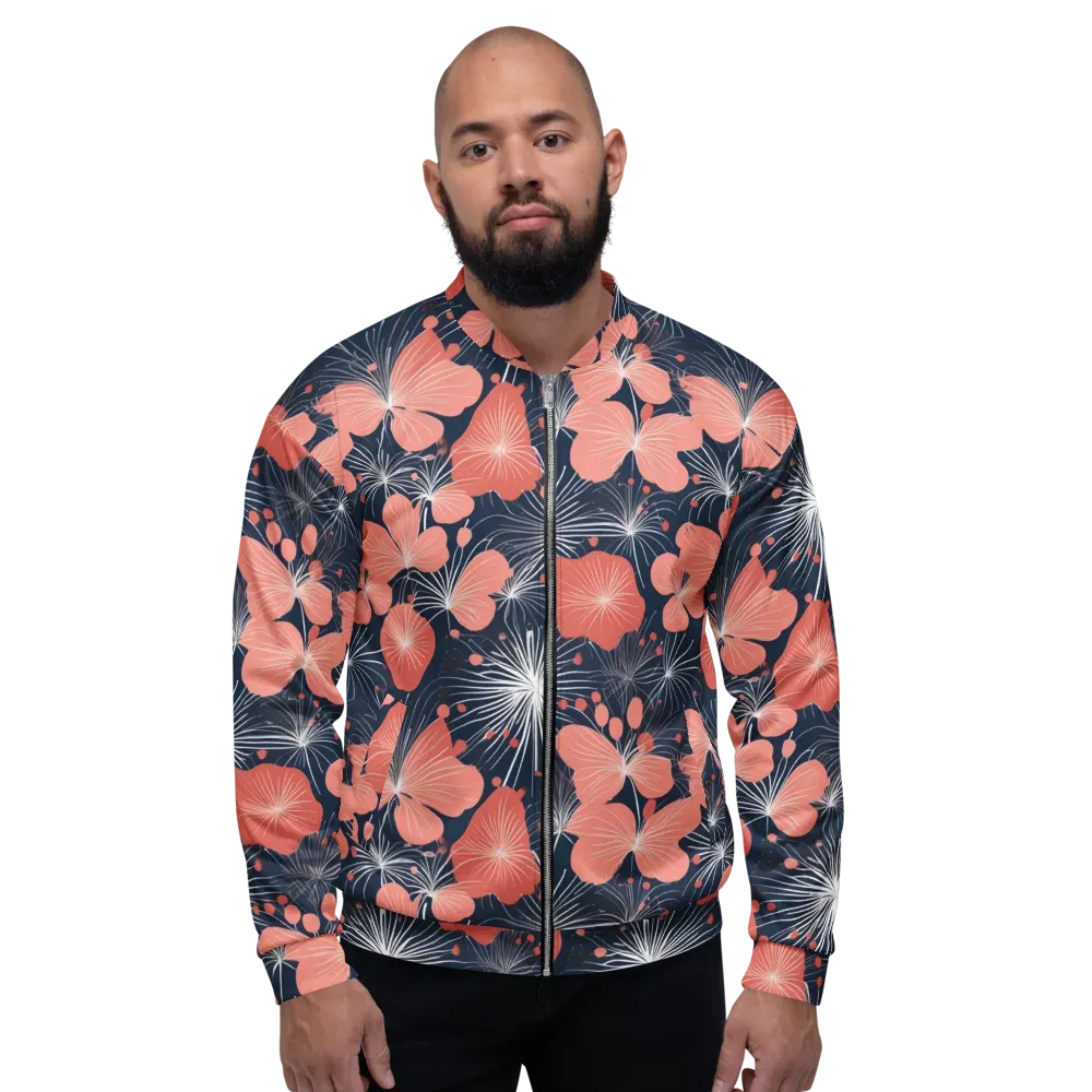 Coral Midnight Bloom on Bomber Jacket — Front