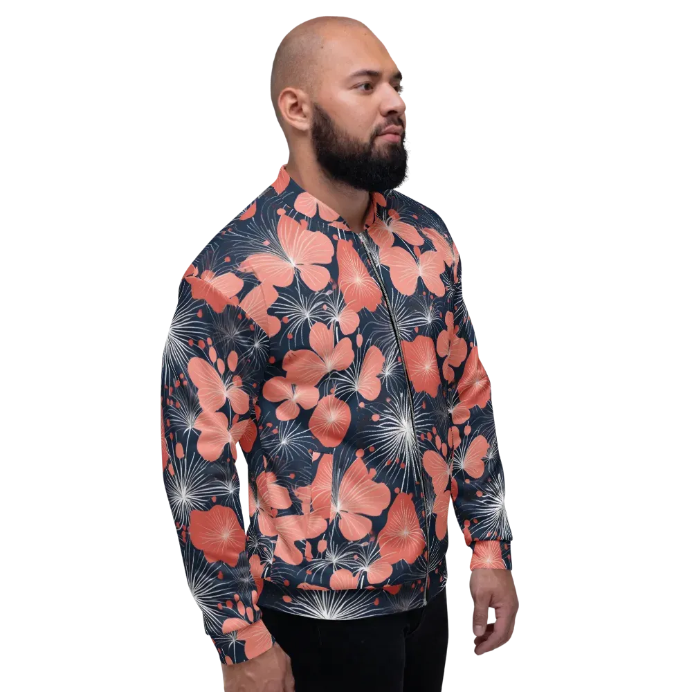 Coral Midnight Bloom on Bomber Jacket — Right