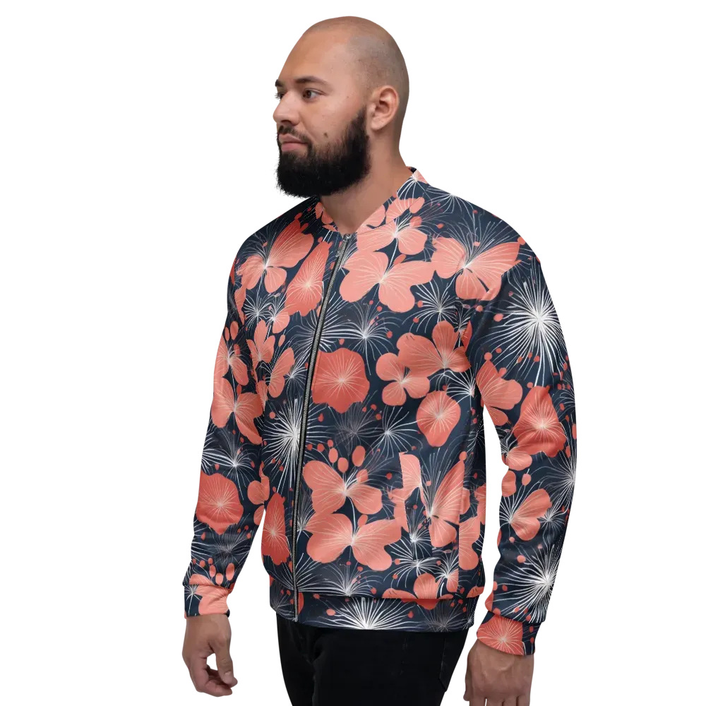 Coral Midnight Bloom on Bomber Jacket — Left