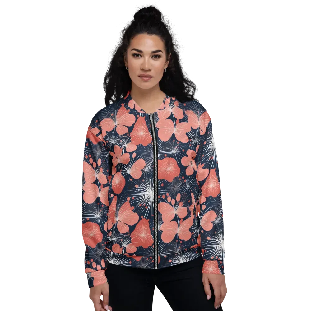 Coral Midnight Bloom on Bomber Jacket — Front