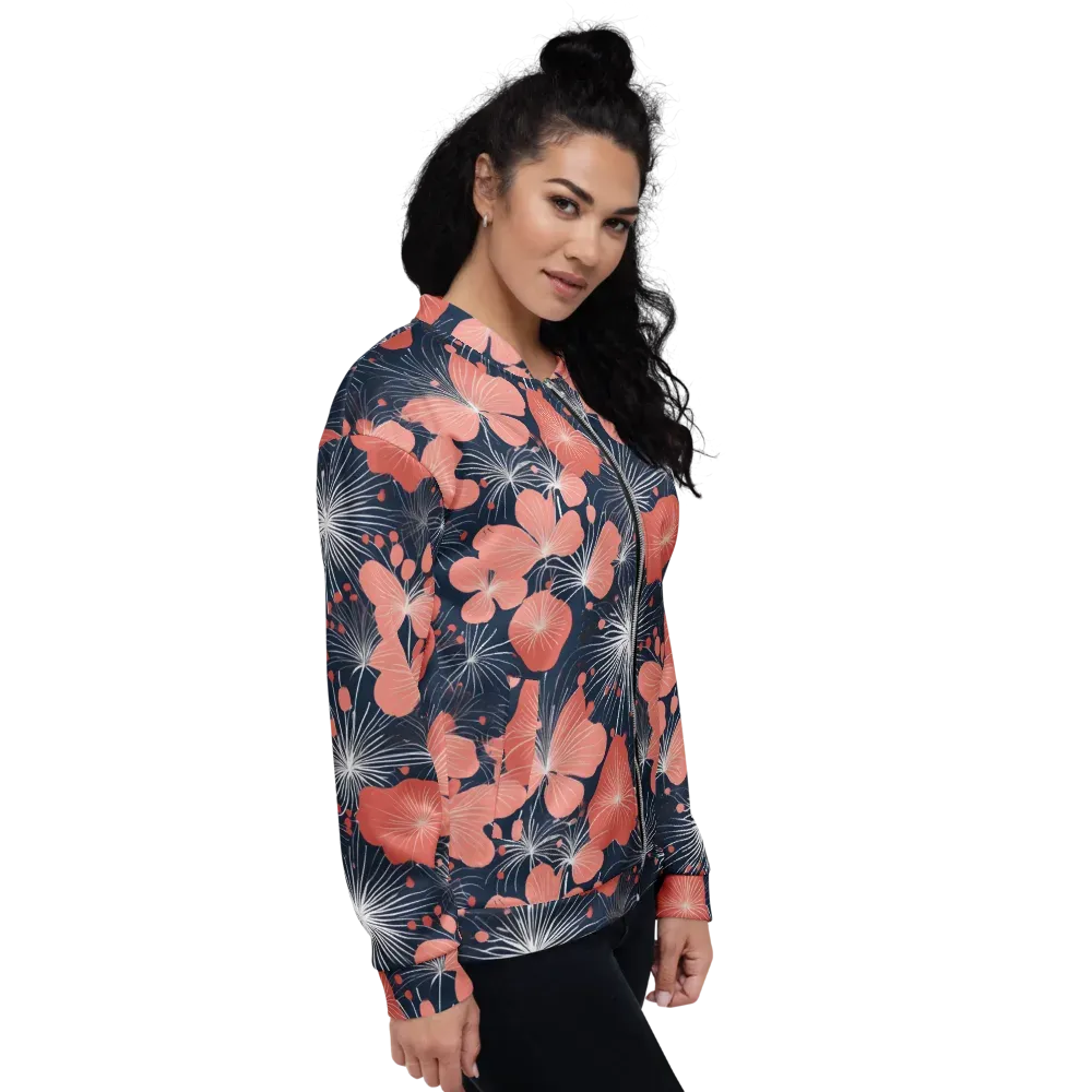 Coral Midnight Bloom on Bomber Jacket — Right