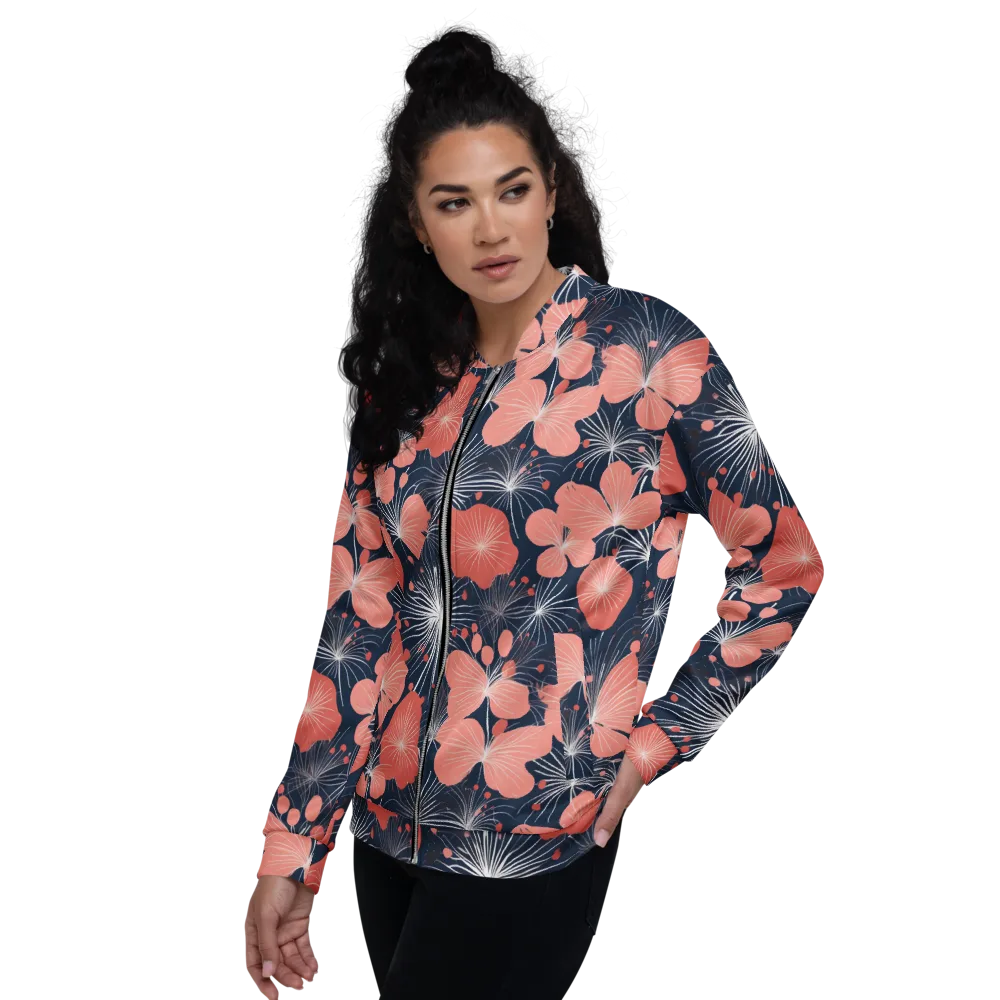 Coral Midnight Bloom on Bomber Jacket — Left
