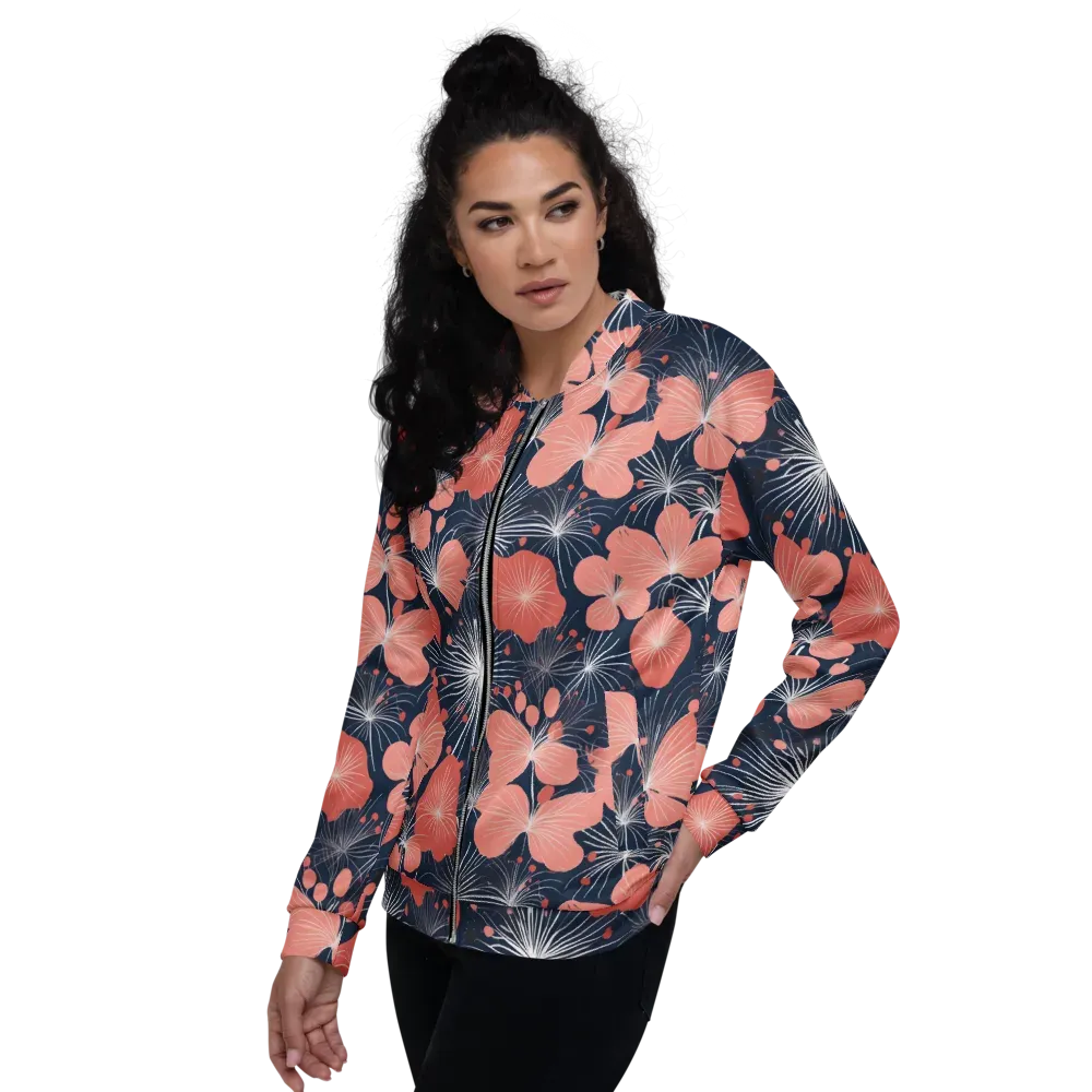 Coral Midnight Bloom on Bomber Jacket — Left