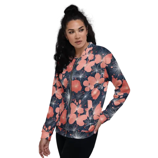 Coral Midnight Bloom on a Bomber Jacket
