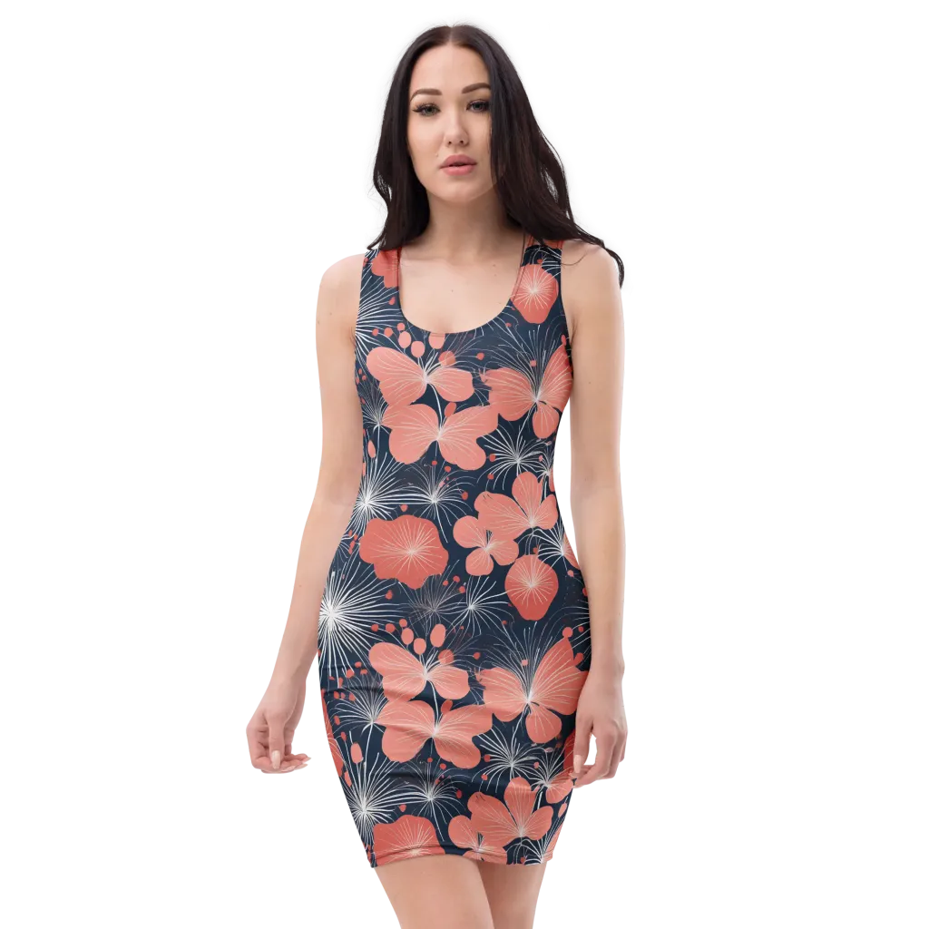Coral Midnight Bloom on Bodycon Dress — Front