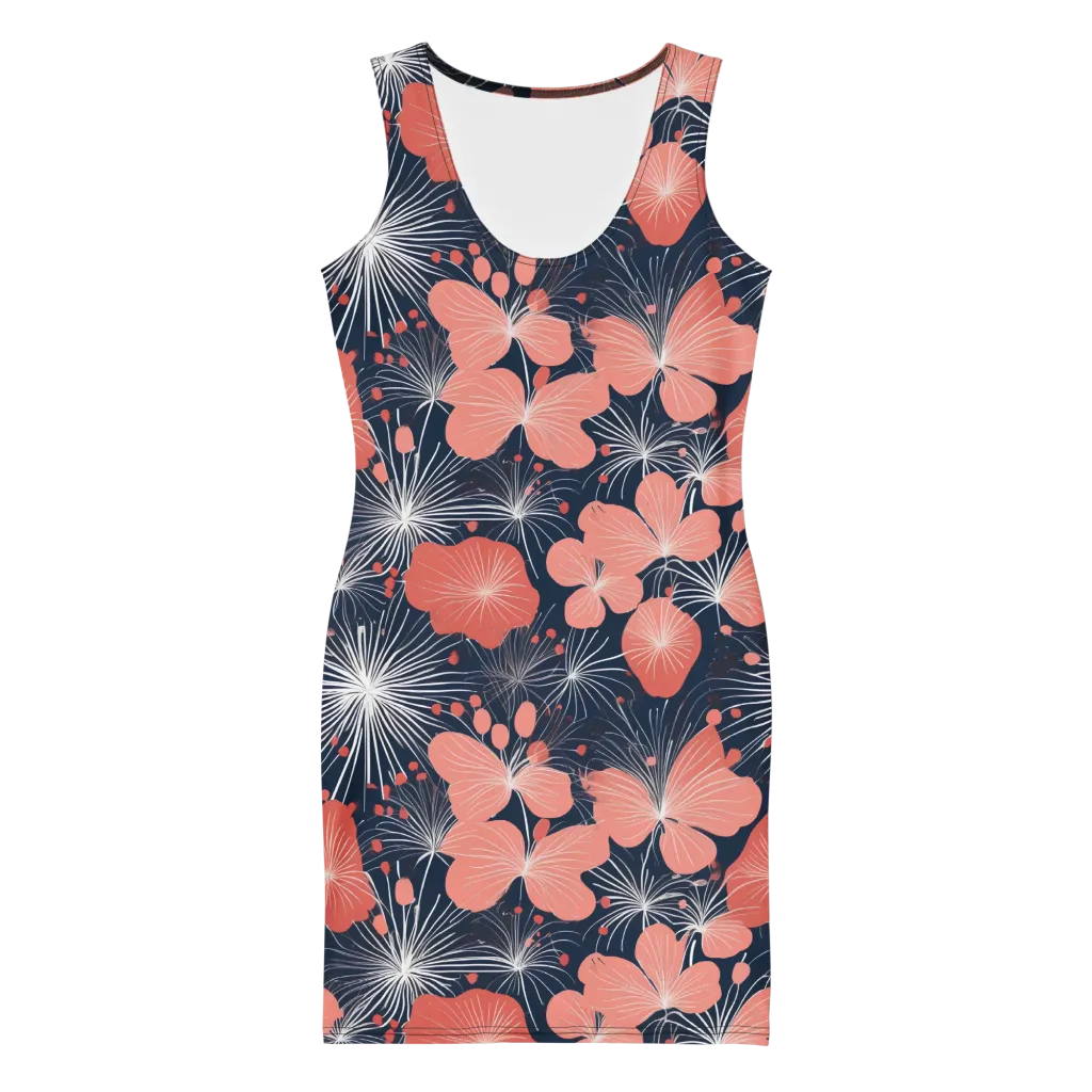 Coral Midnight Bloom on Bodycon Dress — Front