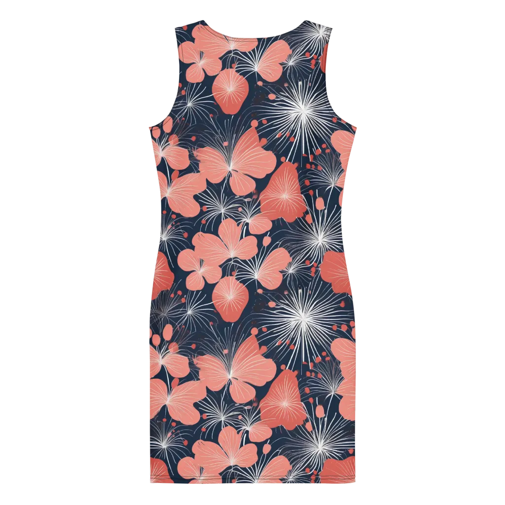 Coral Midnight Bloom on Bodycon Dress — Back