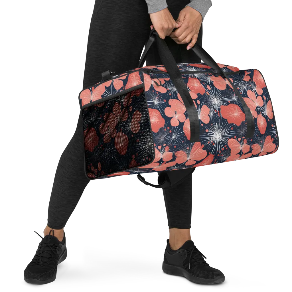 Coral Midnight Bloom on Duffle Bag — Right Front