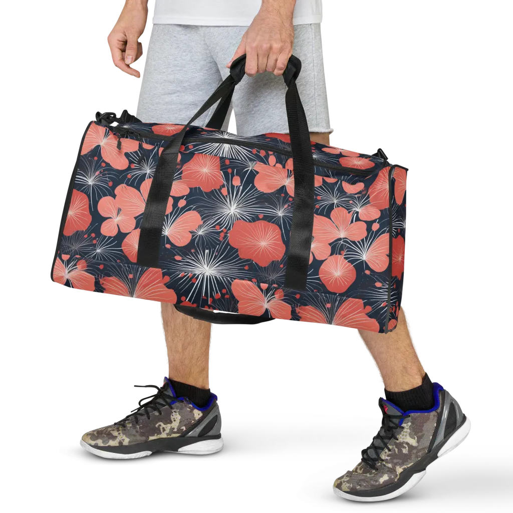 Coral Midnight Bloom on Duffle Bag — Front