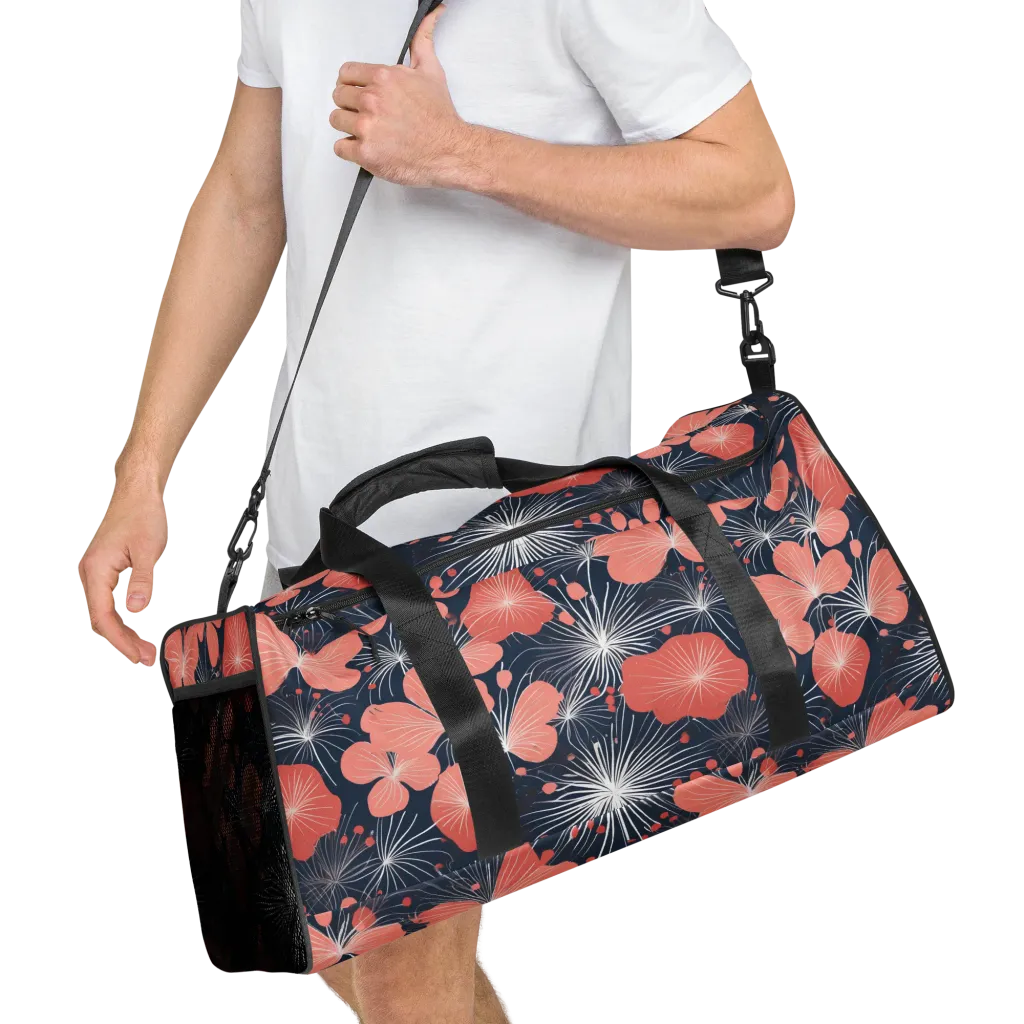 Coral Midnight Bloom on Duffle Bag — Right Front
