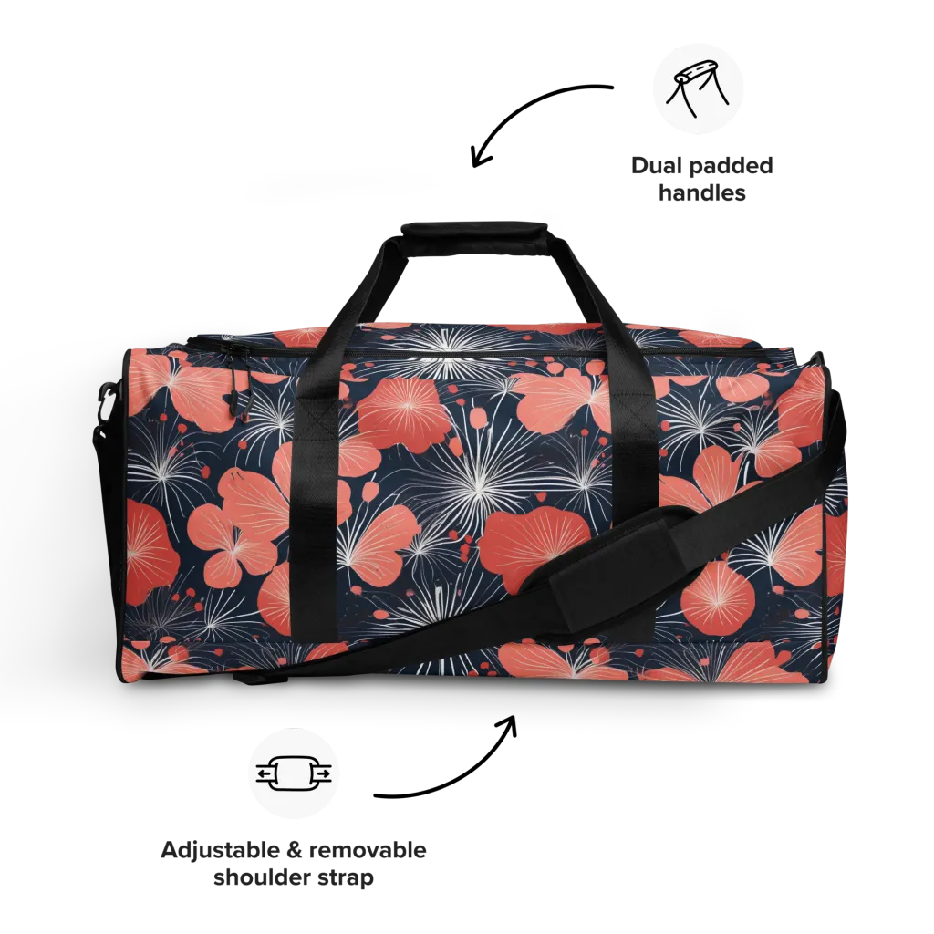 Coral Midnight Bloom on Duffle Bag — Front