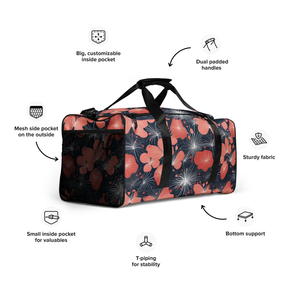 Coral Midnight Bloom on Duffle Bag — Right Front