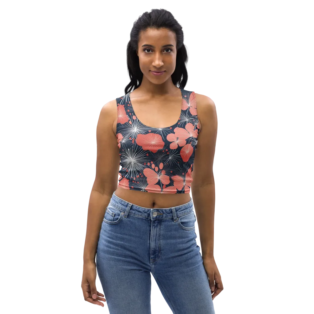 Coral Midnight Bloom on Crop Top — Front