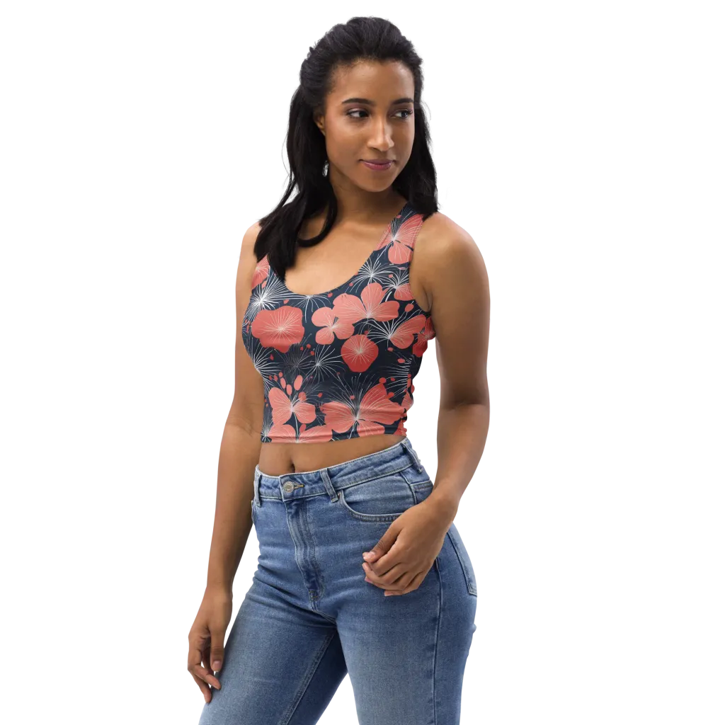 Coral Midnight Bloom on Crop Top — Left Front