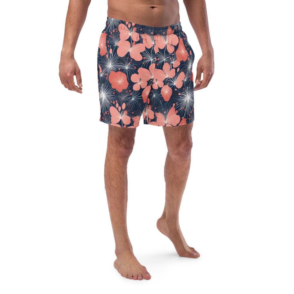 Coral Midnight Bloom on Swim Trunks — Front