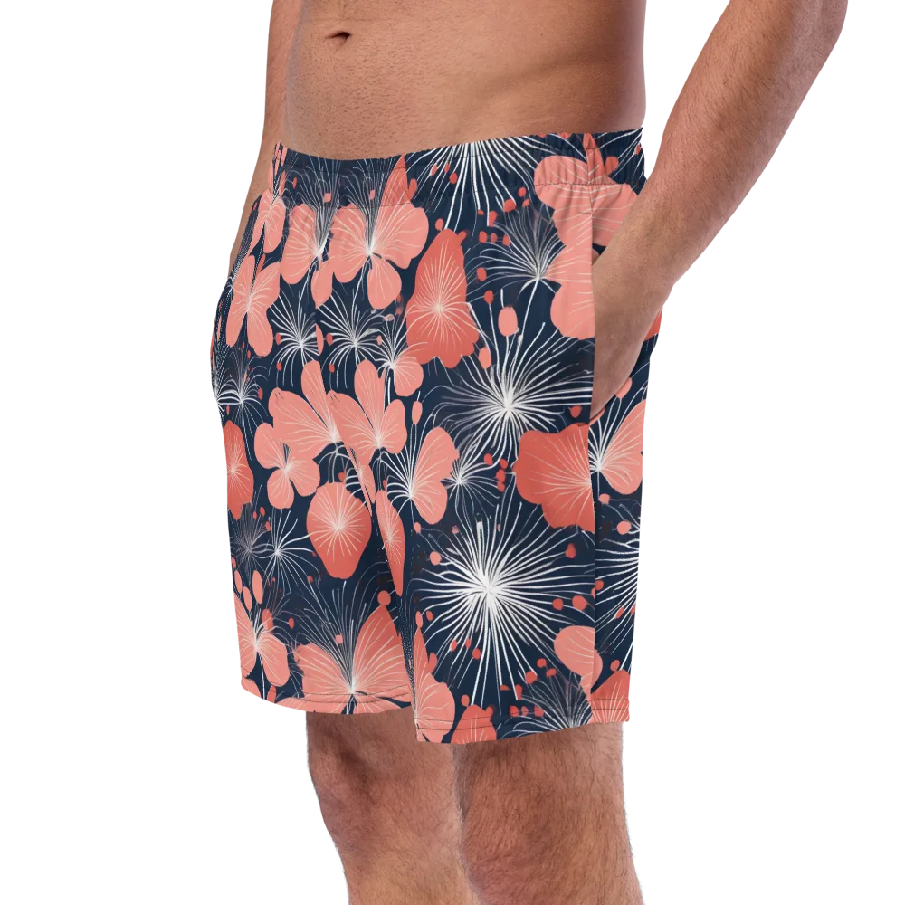 Coral Midnight Bloom on Swim Trunks — Left Front