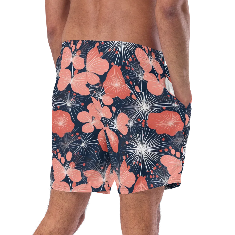 Coral Midnight Bloom on Swim Trunks — Right Back