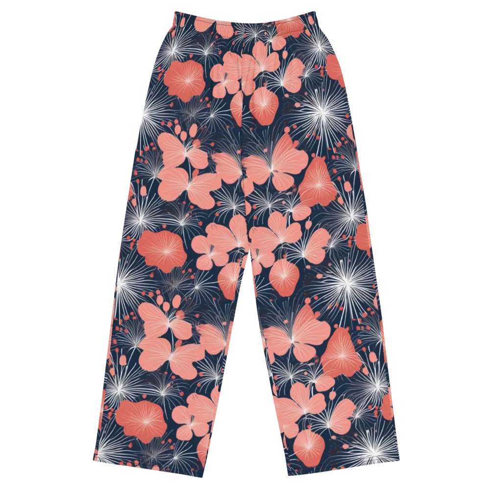 Coral Midnight Bloom on Wide-Leg Pants — Front