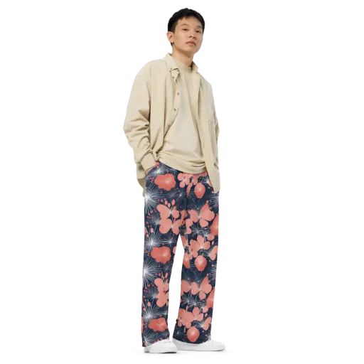 Coral Midnight Bloom on a Wide-Leg Pants