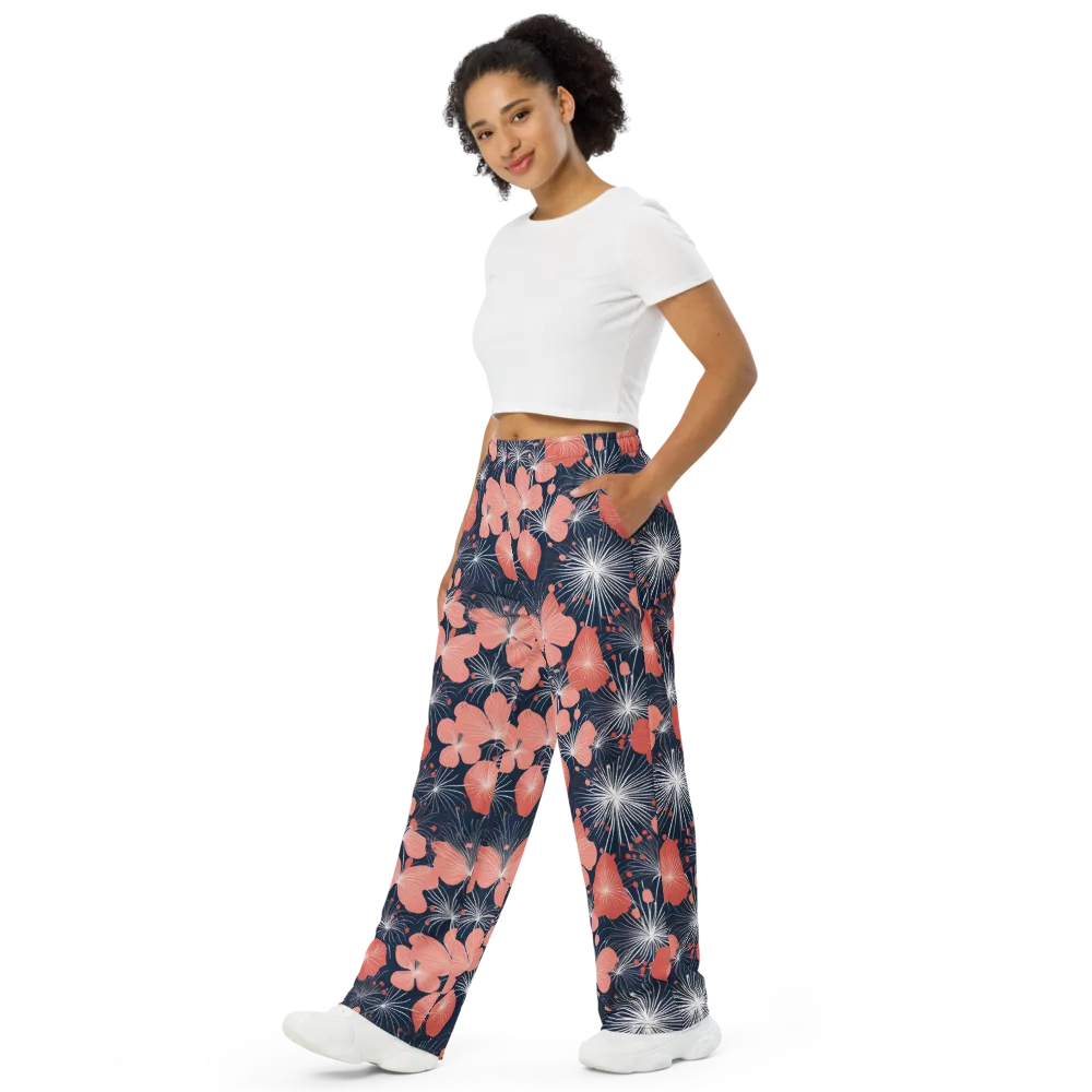 Coral Midnight Bloom on Wide-Leg Pants — Left Front
