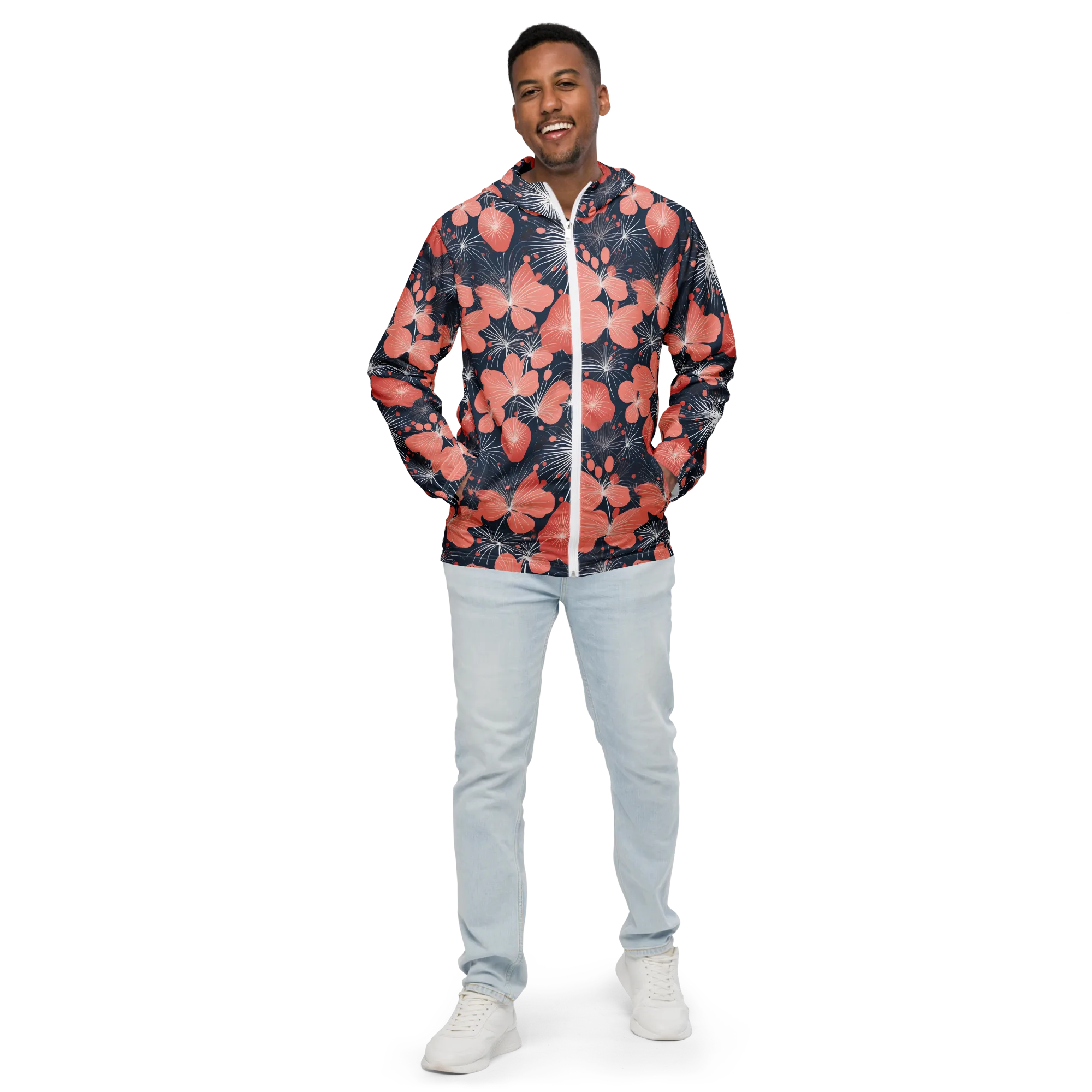 Coral Midnight Bloom on Men's Windbreaker — Front