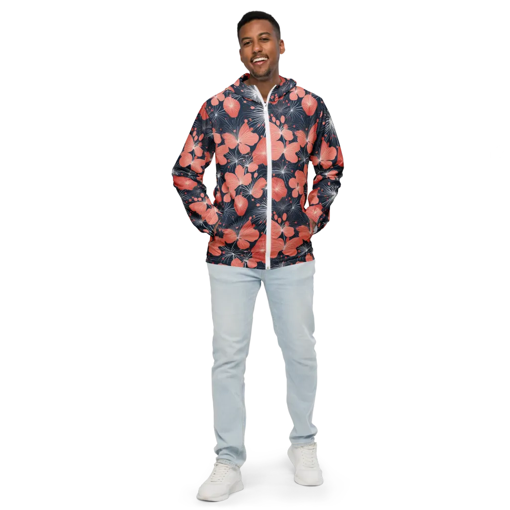 Coral Midnight Bloom on Men's Windbreaker — Front