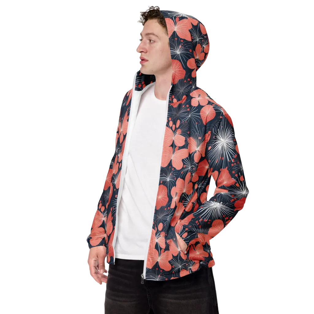 Coral Midnight Bloom on Men's Windbreaker — Left Front