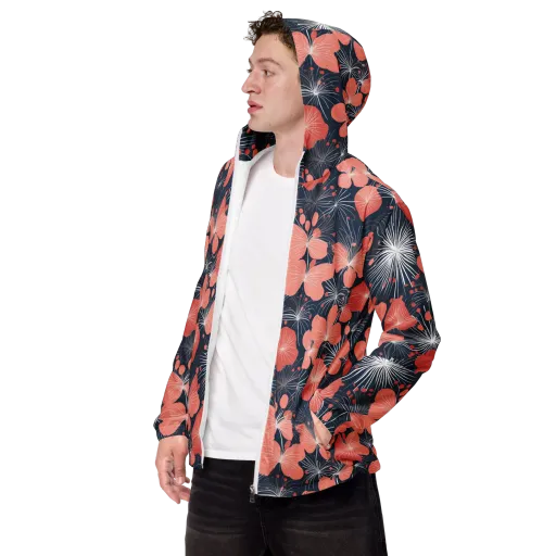 Coral Midnight Bloom on a Men's Windbreaker