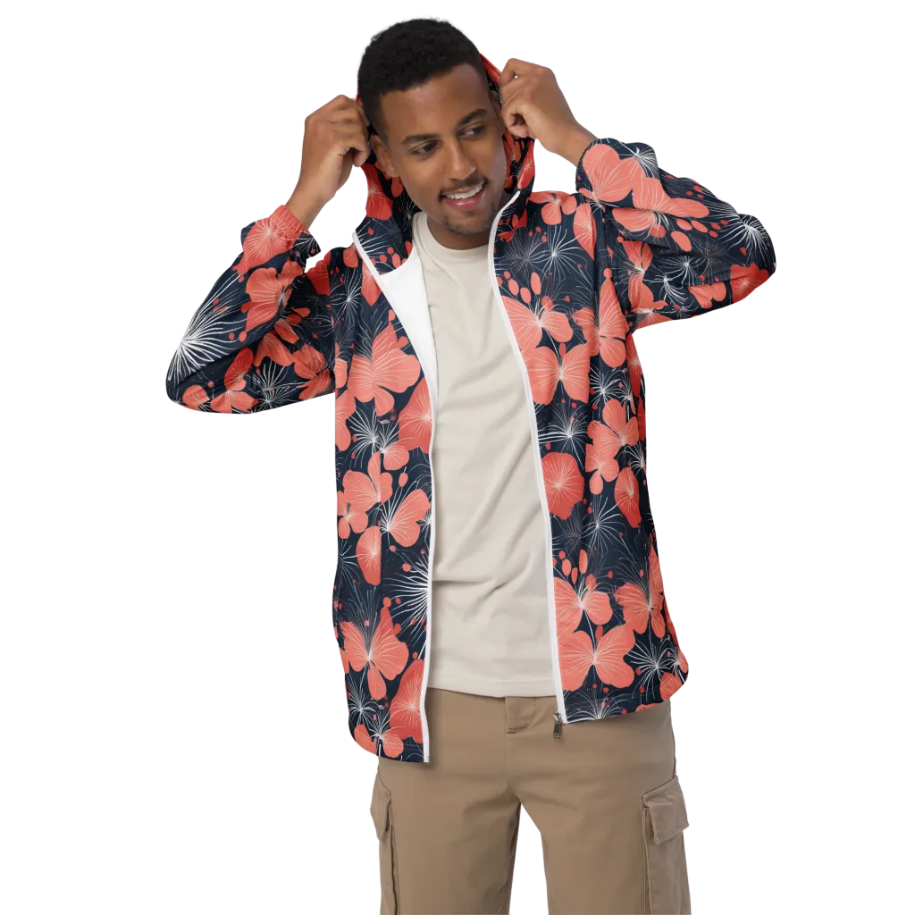 Coral Midnight Bloom on Men's Windbreaker — Front