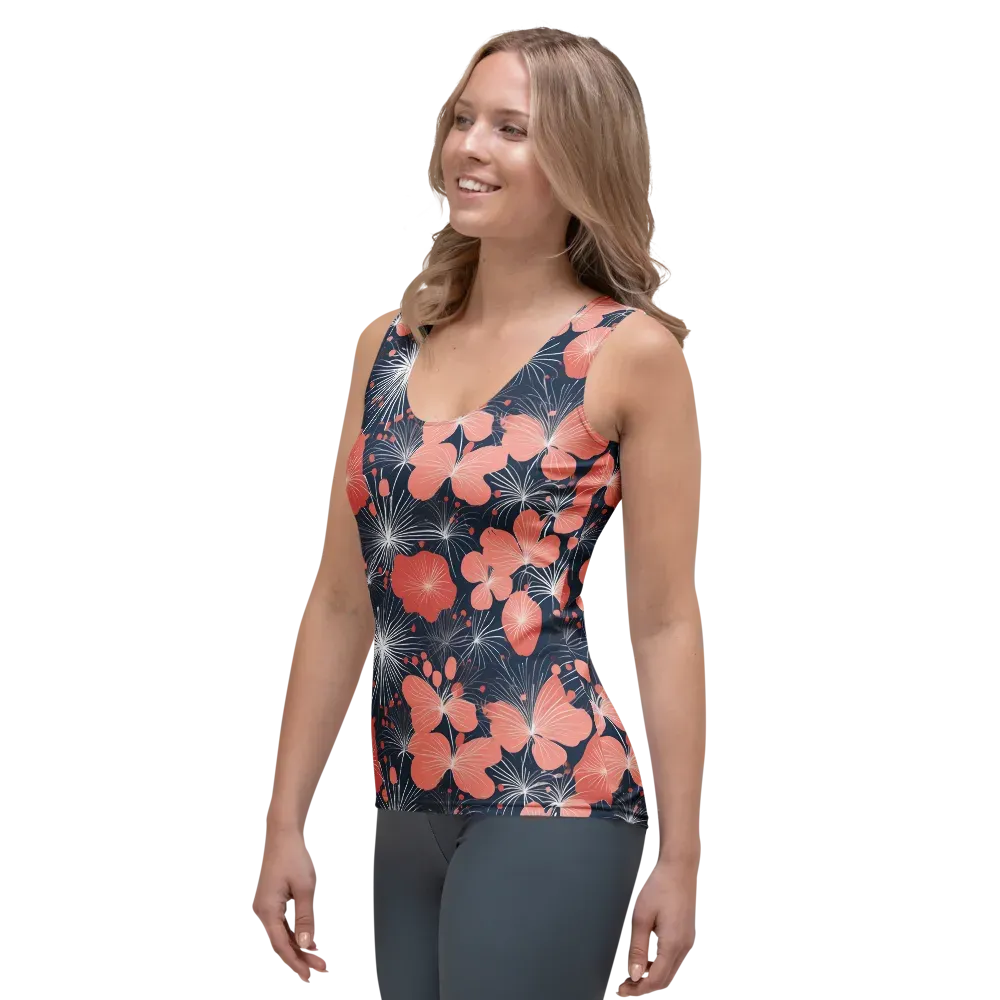 Coral Midnight Bloom on Women's Tank Top — Left Front