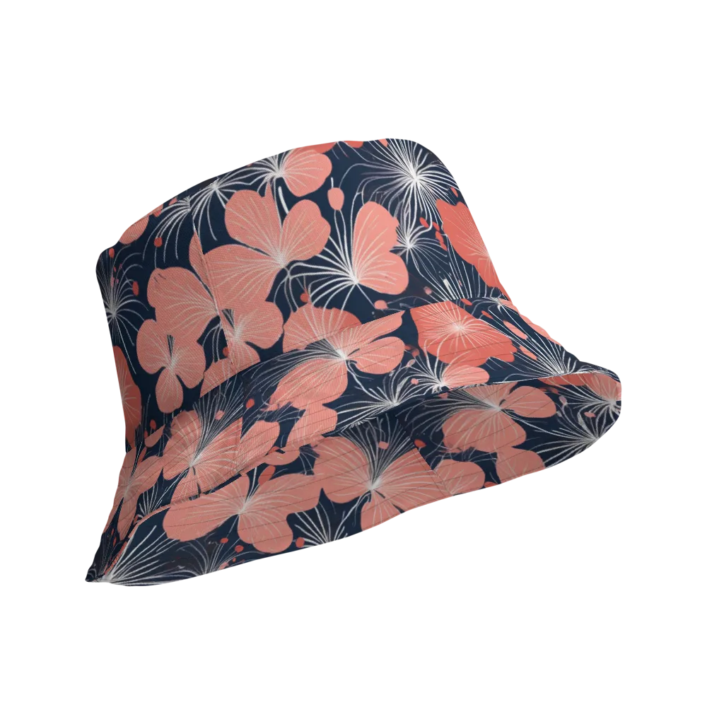 Coral Midnight Bloom on Reversible Bucket Hat — Product details Outside