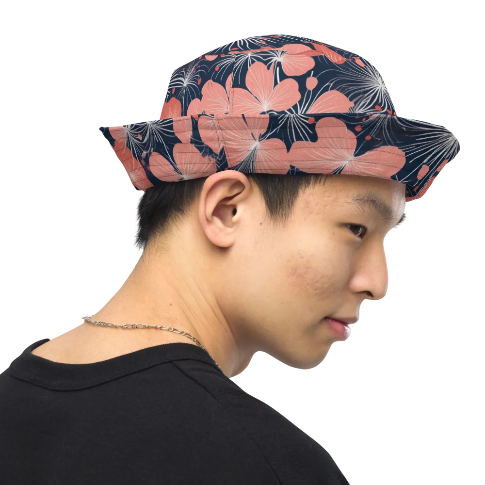 Coral Midnight Bloom on Reversible Bucket Hat — Right Outside