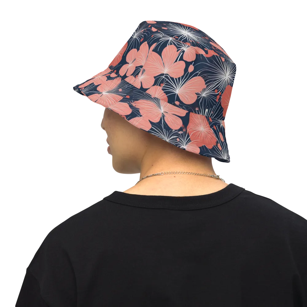 Coral Midnight Bloom on Reversible Bucket Hat — Back Inside