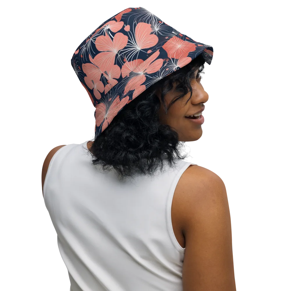Coral Midnight Bloom on Reversible Bucket Hat — Right Outside