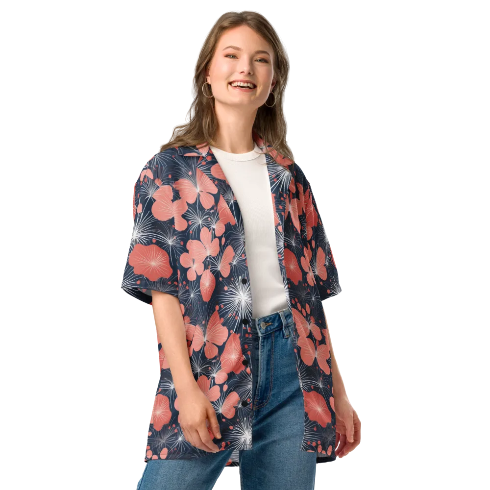 Coral Midnight Bloom on Button Shirt — Front