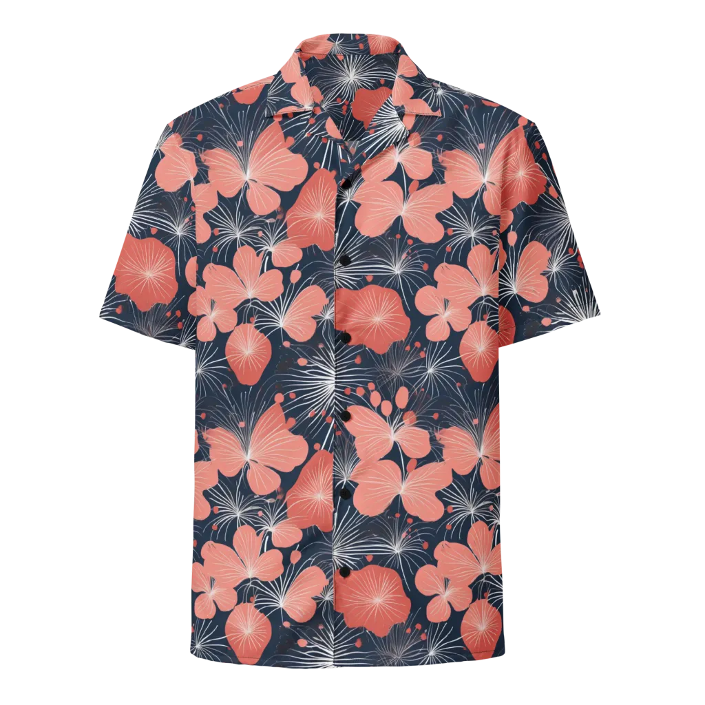 Coral Midnight Bloom on Button Shirt — Front