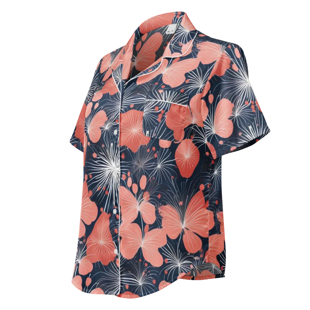 Coral Midnight Bloom on Women's Short Sleeve Pajama Top — Left Front