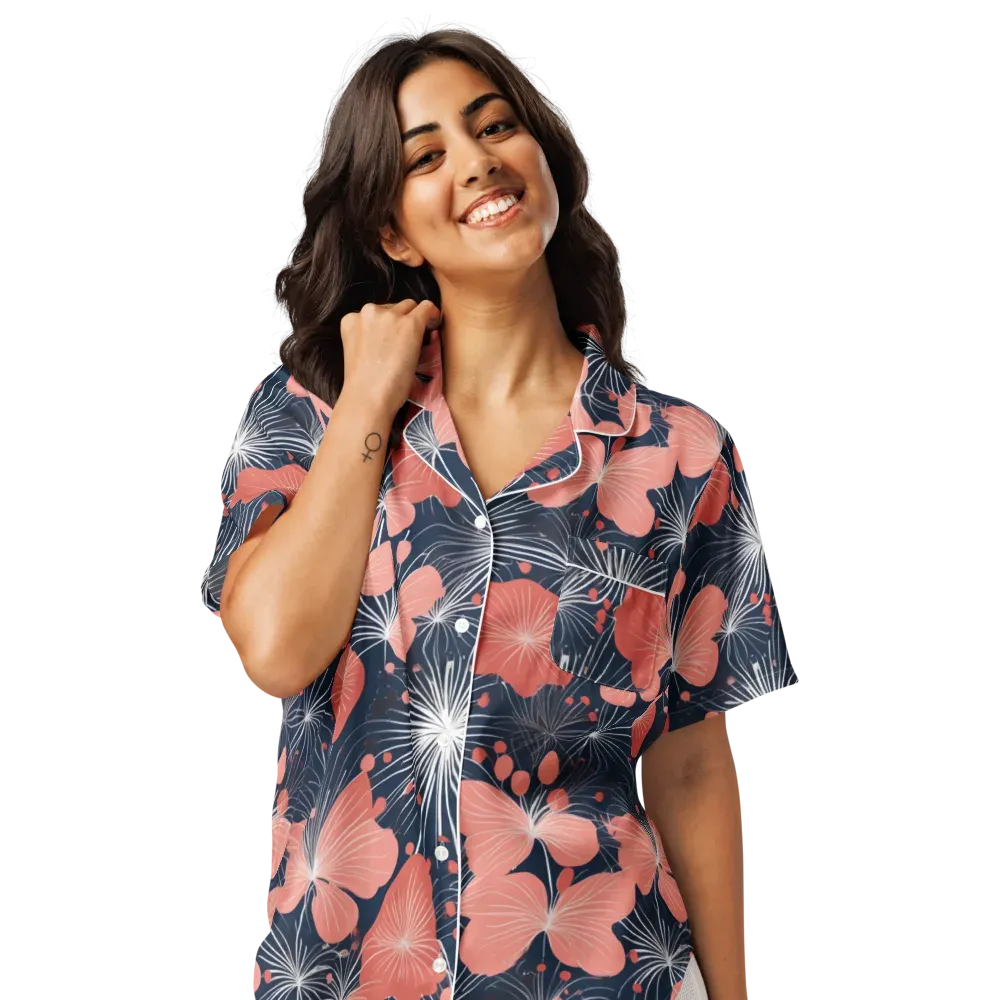 Coral Midnight Bloom on Women's Short Sleeve Pajama Top — Front