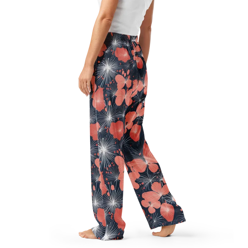 Coral Midnight Bloom on Women's Pajama Pants — Left