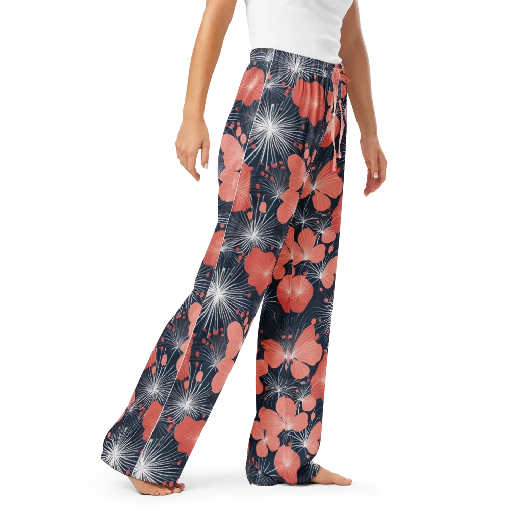 Coral Midnight Bloom on Women's Pajama Pants — Right Front