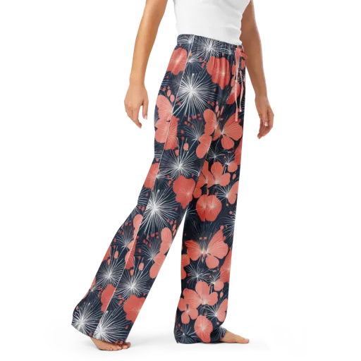 Coral Midnight Bloom on a Women's Pajama Pants