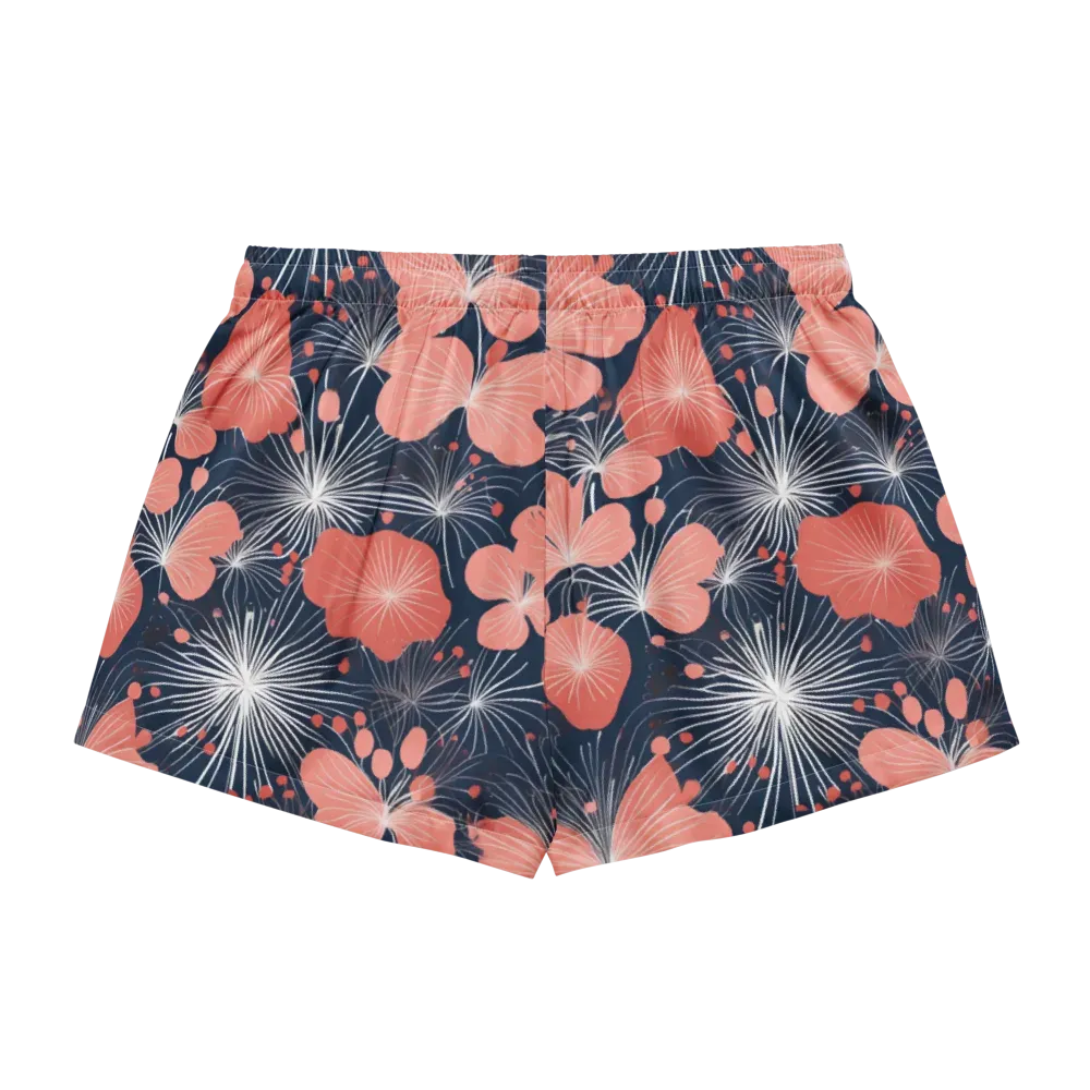 Coral Midnight Bloom on Women's Pajama Shorts — Back