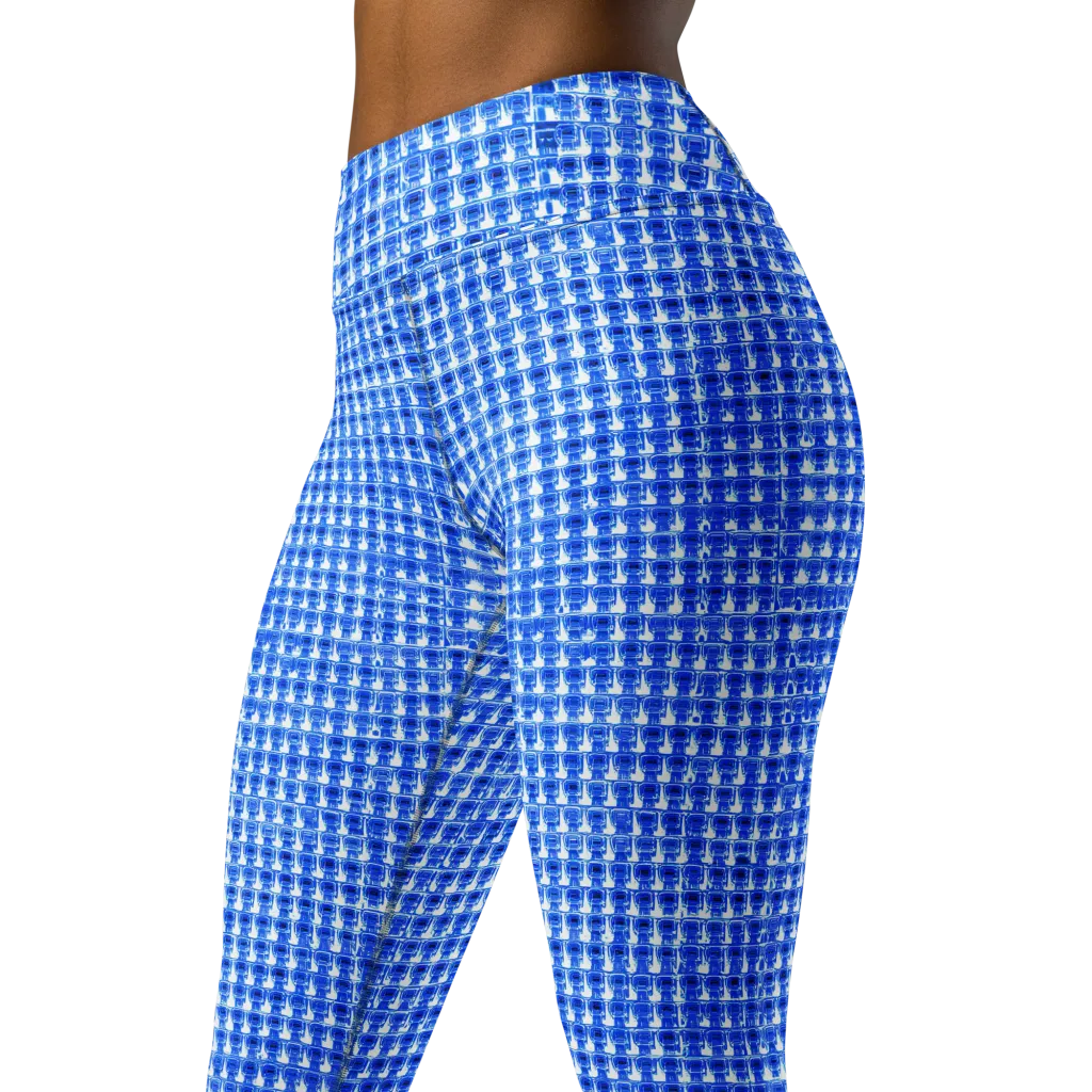 Azure Matrix on Yoga Leggings — Left Front