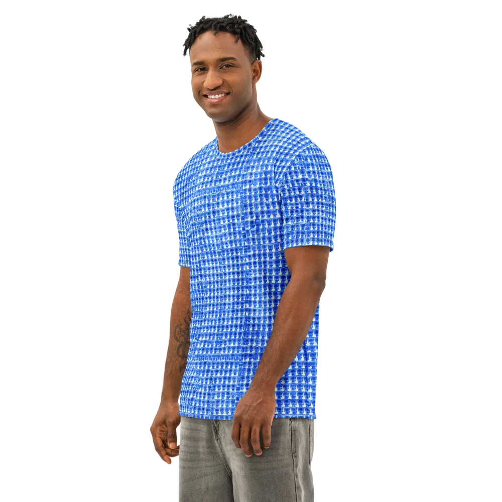 Azure Matrix on Men's Cotton Crew Neck T-Shirt — Left Front