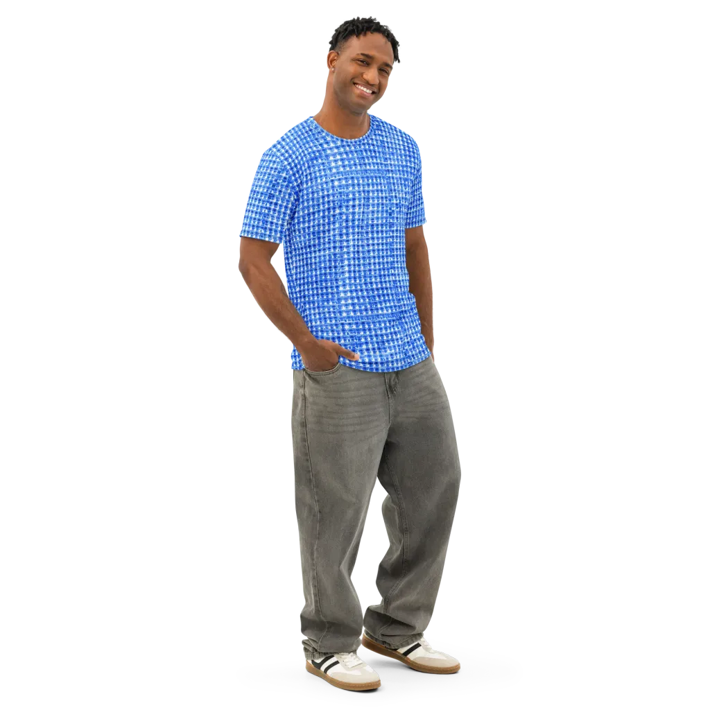 Azure Matrix on Men's Cotton Crew Neck T-Shirt — Right Front
