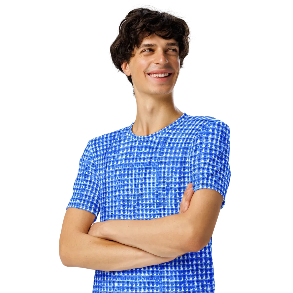 Azure Matrix on Men's Crew Neck T-Shirt — Left Front
